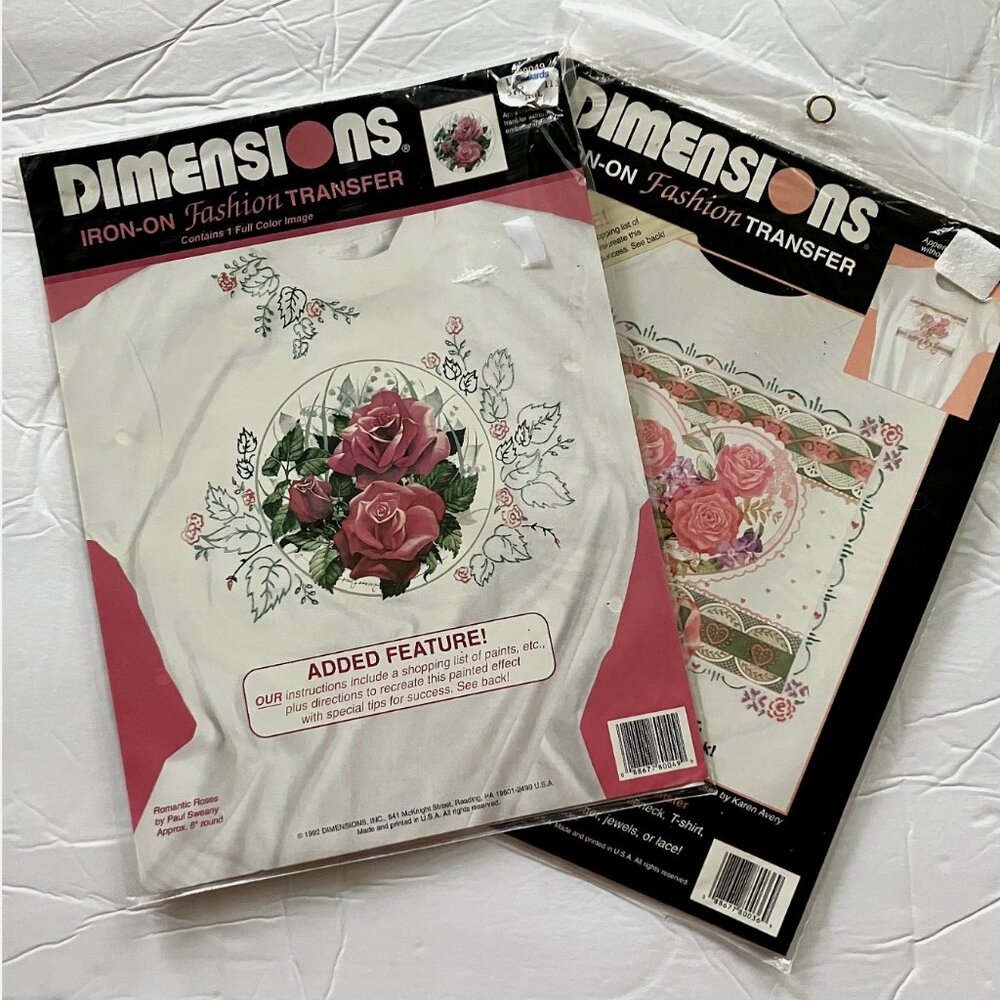 NEW 2 VTG Dimensions Iron-On Fashion Transfer 90s Roses Flowers Kawaii Pink